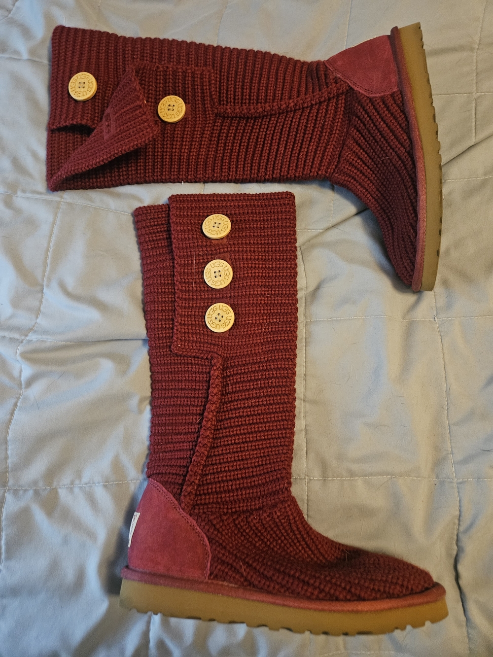 Vintage UGG Burgundy Knit Button-Accent Tall Womans Boots
